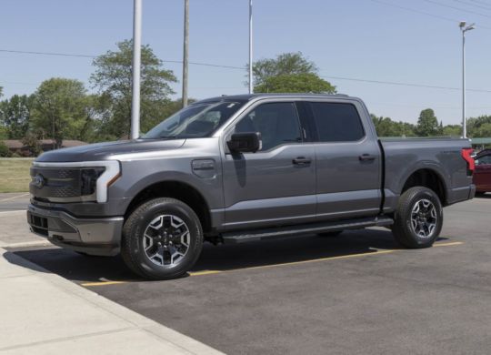 Marion - Circa June 2022: Ford F-150 Lightning display. Ford offers the F150 Lightning all-electric truck in Pro, XLT, Lariat, and Platinum models.